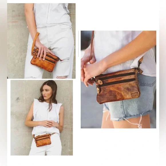 NWT Bed Stu Leather Viana Crossbody Belt Bag Wristlet Cafe Latte MSRP $180 - Picture 13 of 13